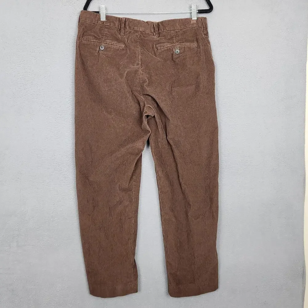 Lands End Pants Mens 35x27 Brown Corduroy Chino Classic Fit Stretch Casual